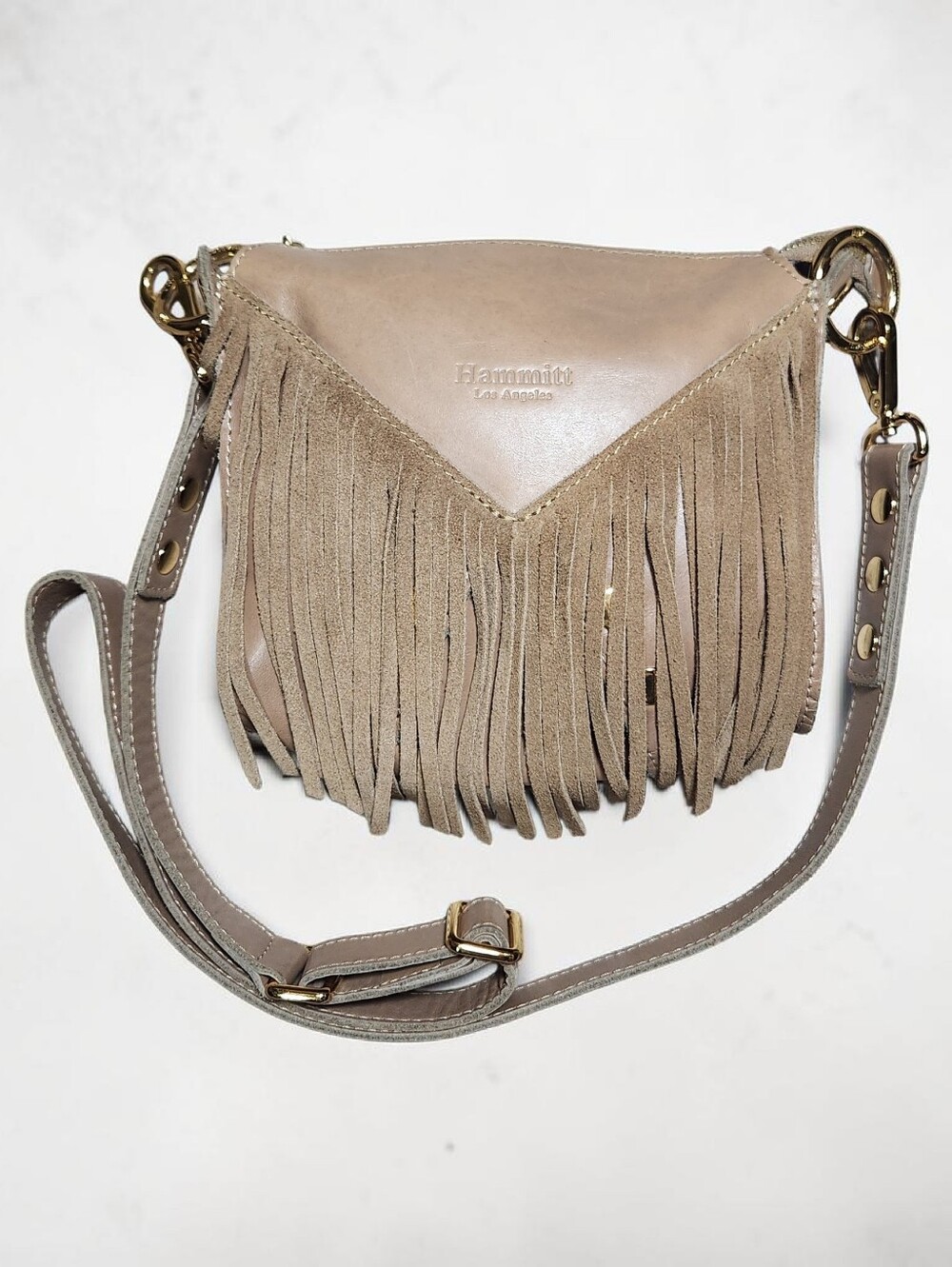 Hammitt Roxbury Fringe Leather Crossbody Shoulder Bag Small Beige
